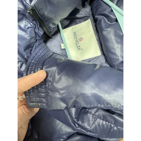 Moncler Size 2 Grenoble Puffer Down Feather Jacket 2010s Navy Blue Short Belted - Picture 12 of 14